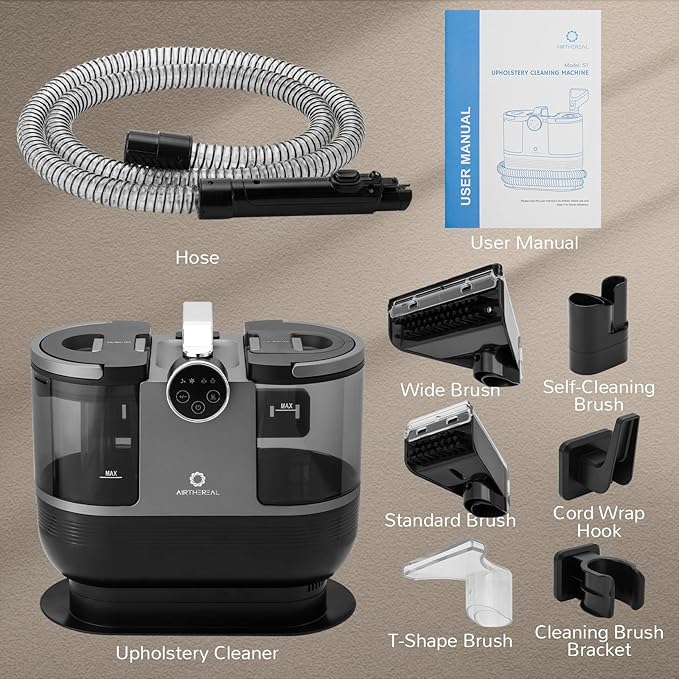 Airthereal S1 Carpet Cleaner Machine Instant Heating Portable Upholstery Spot Cleaner Shampooer Machine with Self-Cleaning 14 Kpa Stain Remover Deep Cleaner for Pets Stairs Car Seat and Couch