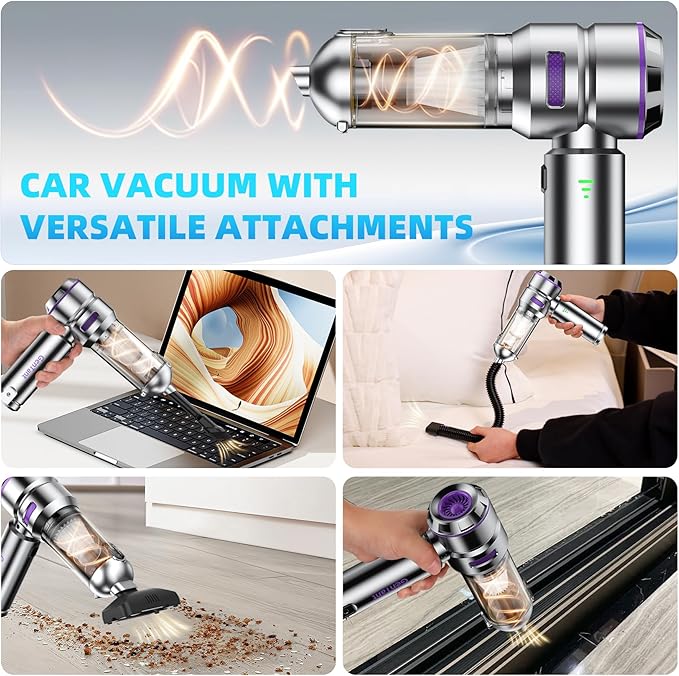 Mini Vacuum Cleaner Cordless Car Vacuum Cleaner High Power Rechargeable Strong Suction Air Pump Duster Blower Brushless Motor Handheld Vacuum Cordless for Home Office Gift for Men Women