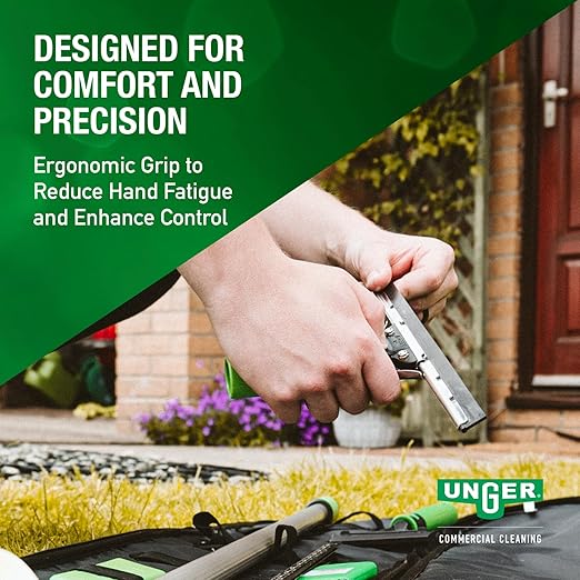 Unger Commercial Window Cleaning Kit - Complete ErgoTec Set with Squeegee Scraper Blades Telescopic Pole Ergonomic Handle for Streak-Free Glass Cleaning - ETSET