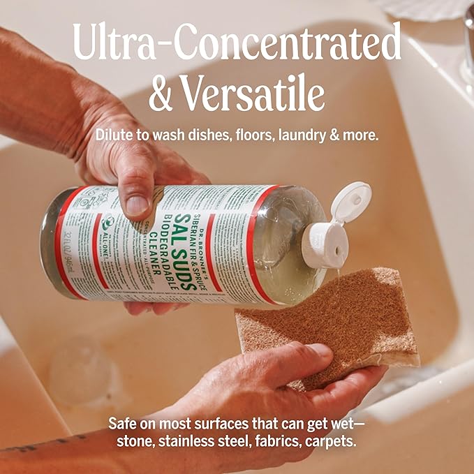 Dr. Bronner's - Sal Suds Biodegradable Cleaner (1 Gallon) - All-Purpose Pine Cleaner for Floors Laundry and Dishes Concentrated Cuts Grease and Dirt Powerful Formula