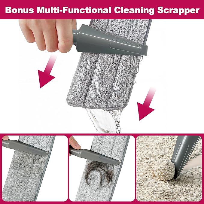 JOYMOOP 18 Inch Dust Mop for Hardwood Floors Heavy Duty Industrial Wet Dry Mops with Telescopic Handle Includes 3 Microfiber Mop Pads - Red-Grey