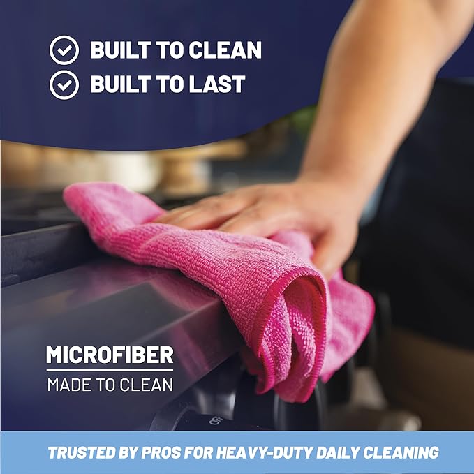 MW Pro Microfiber Cleaning Cloth | Blue Green Yellow (12 Pack) | Size 16 x 16 | All Purpose Microfiber Towels - Clean Dust Polish Scrub Absorbent