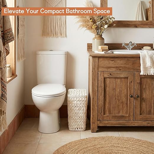 Wicker Trash Can with Lid and LinerBoho Decotative Small Bathroom Trash CansWaterproof Slim Waste Basket for BedroomHome Office3 Gallon Cream White