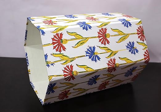 Christmas Decorative Hand Block Printed Waste Basket/Trash Can/Garbage Can/Card Board Trash Can Housewarming Gift (SkyBlue&ampRed)