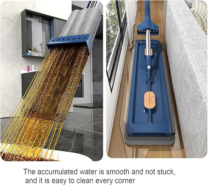 Large Flat Mop 2023 Large 16’’ Flat Mop Wet and Dry Use360° Freely Rotating Head Self-Contained Dewatering Scraper with 2/4 Microfiber Pads 12027(White4Pcs)