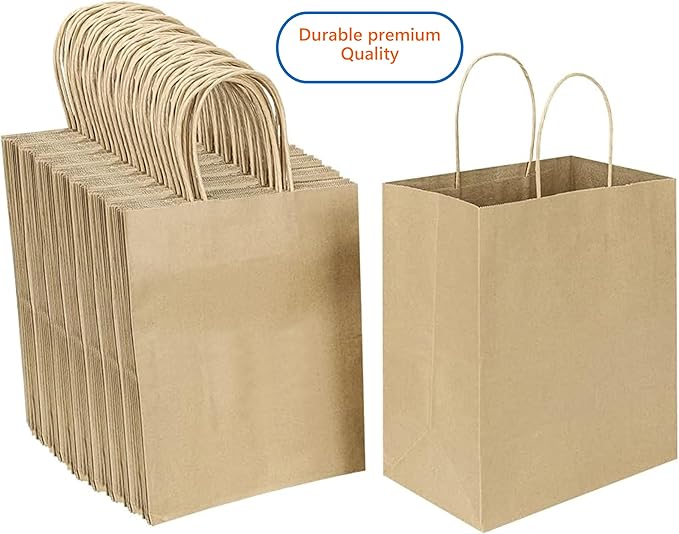 57 Lb Large Kraft Paper Grocery Bags with Handles - 50 Count 12 x 17 x 7 - Durable Reusable &amp Eco-Friendly Shopping Bags Brown Kraft Take-Out Bags for Retail To-Go Any Occasion (50 With Handl
