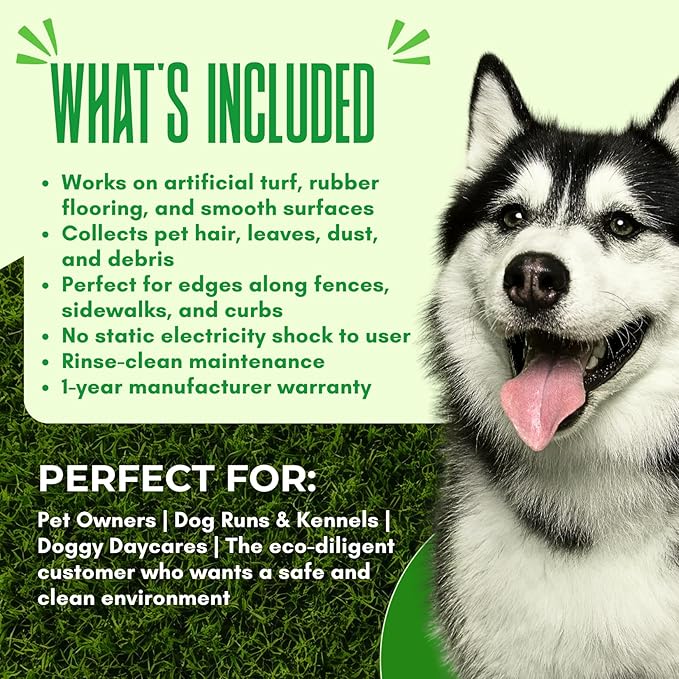 Turf Static Sweep - Silicone Broom for Artificial Turf Edge Cleaning - Remove Pet Hair Leaves Debris Sticks and More from Turf Synthetic Grass Carpet &amp Most Hard Surfaces