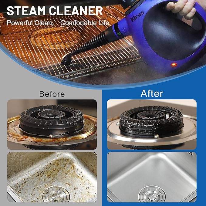 KLONA Steam Cleaner Multi-Purpose Handheld with 10 Accessories for Removing Steam Cleaner for All Dirt Upholstery Furniture Sofa Tiles FloorCar Window BathroomUpholstery.