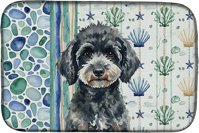 Caroline's Treasures Miniature Black Poodle Coastal Sea Glass Dish Drying Mat Absorbent Dish Drying Mat Pad for Kitchen Counter Dish Drainer Mat for Countertop 14 x 21 Multicolor