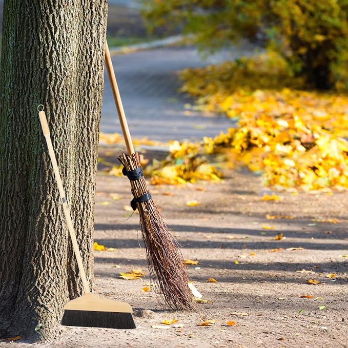 Horsehair Broom for Hardwood Floors Soft Bristle Indoor Sweeping Brush with Pine Wood Head Anti-Static Dust Remover for Home Kitchen 37 Inch Wood Long Handl