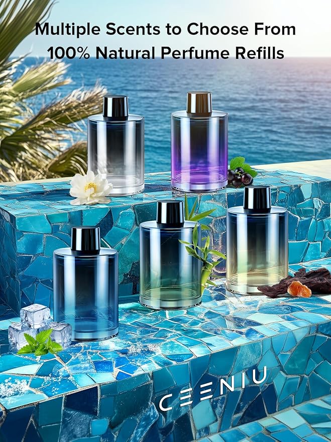 Ceeniu New Smart Car Air Freshener 135ml Last 6 Months Auto ON/OFF Car Freshener Long Lasting Multi-mode Adjustable Ambiance Light Natural French Fragrance CF3 Aroma Diffuser Mint Ice Scent