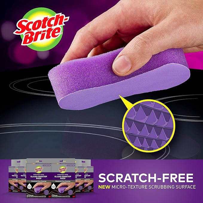 Scotch-Brite Glass Cooktop Pads Scratch-Free &amp Non-Abrasive Scrubbers for Glass or Ceramic Stovetops Cleans Burnt-On Messes with Just Water Reusable Dishwasher-Safe Design (12 Pads)