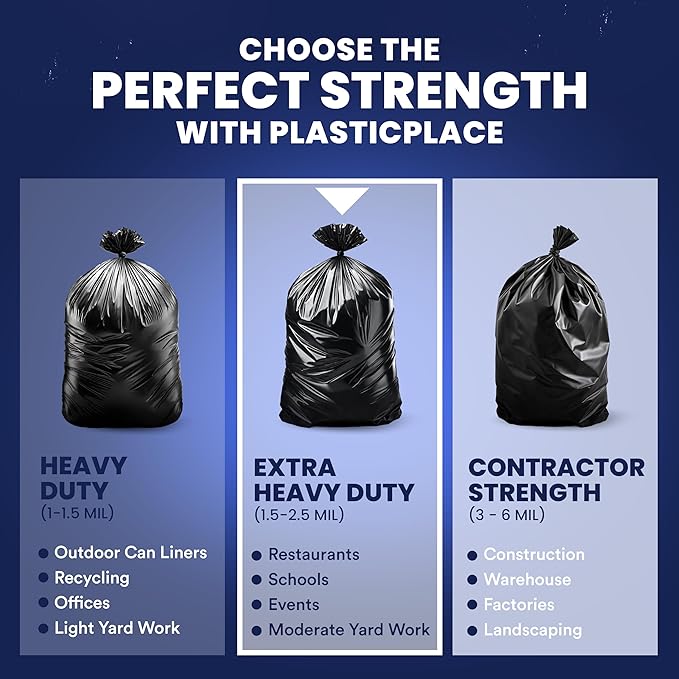 Plasticplace 40-45 Gallon Trash Bags │ 2.3 Mil │ Black Heavy Duty Garbage Can Liners │ 40 x 46 (50 Count)