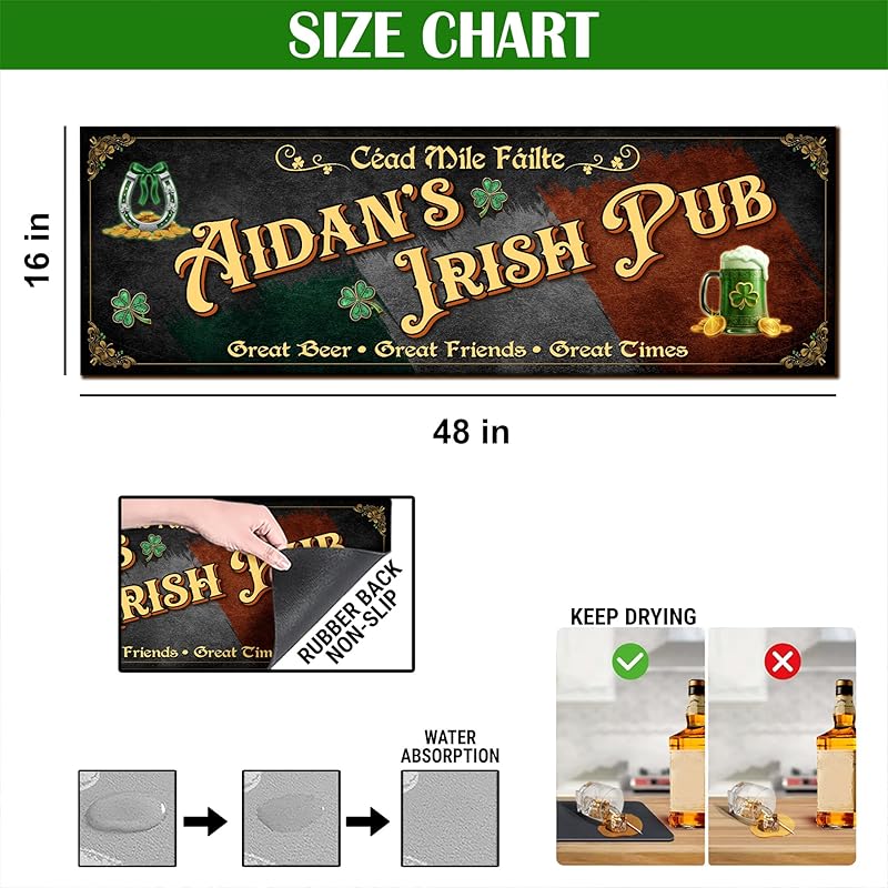 Personalized Irish Bar Mat St Patrick's Day Decor Bar Basement Lucky Shamrock Spill Barmat Dish Drying Mat Irish Decor (05)