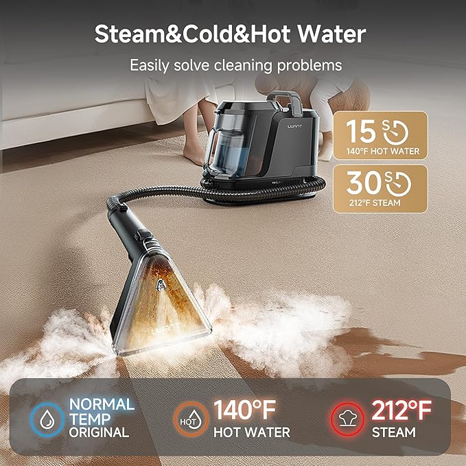 Uwant Carpet Cleaner Machine with Steam&ampHot&ampCold Water System 18Kpa Powerful Suction Upholstery Cleaner Machine with Pet Pro Cleaner for Pets Carpet Steam Cleaner with Specialty Tools for Car