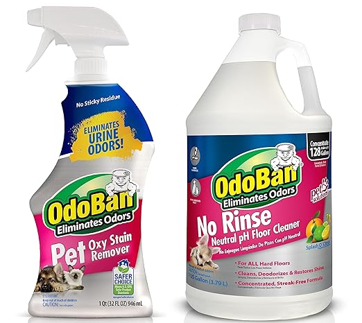 OdoBan Solid Odor Absorber Eliminator for Home and Small Spaces Fresh Linen Scent &amp Pet Solutions Neutral pH Floor Cleaner Concentrate 1 Gallon and Oxy Stain Remover 32 Ounce Spray