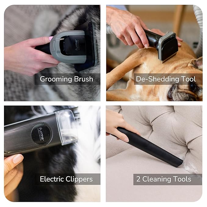 FurMe Original Pet Grooming Vacuum Kit - Cat &amp Dog Grooming Kit for Easy Pet Care at Home Quiet &amp Safe Dog Hair Remover Machine with Brush Clipper Shedding &amp Cleaner Tools &amp 1L Cani