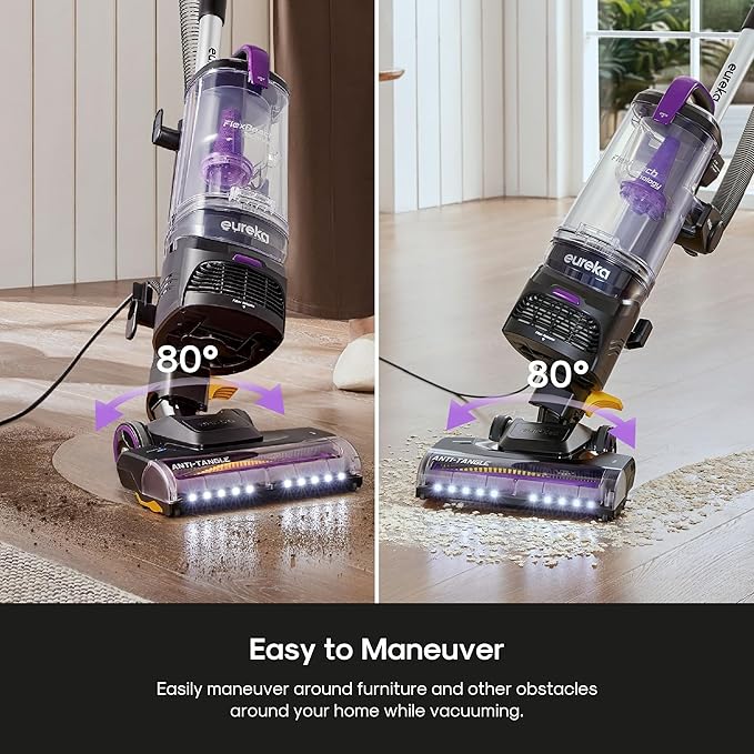 Eureka FlexReach Powerful Upright Vacuum Cleaner for Carpet and Hard Floor Lift-Up Vacuum with Large Dust Cup Anti-Tangle NEU651PL Purple