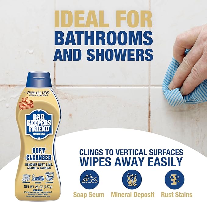 Bar Keepers Friend Soft Cleanser (26 oz) MORE Spray + Foam (25.4 oz) Multipurpose Cleaner Bundle Stain &amp Rust Remover for Multi Surface Bathroom Kitchen &amp Outdoor Cleaning