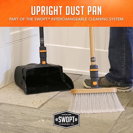 SWOPT 12” Upright Dustpan Standard Combo – Ergonomic Design Eliminates Need to Bend While Cleaning – Interchangeable with All SWOPT Cleaning Products