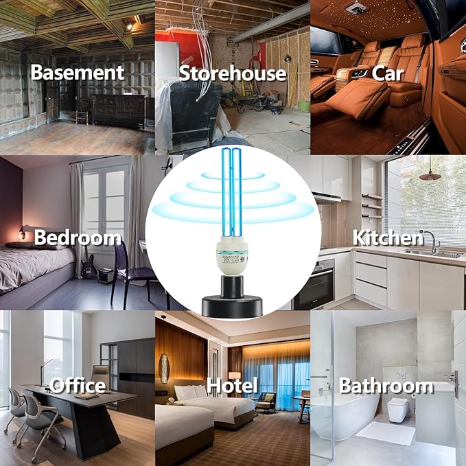 36Watts UV Sanitizer Lamp with Remote Control Powerful UVC Light with E26 Base for Basement/Bedroom/Kitchen/Office/Storehouse/Car 3-Gear Timer 110V Ozone Free