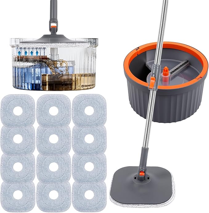 Chabatree Mop and Bucket SetSpin Mop and Bucket Set with Separate Dirty and Clean Water12 Replaceable Mop PadsDeep-Cleaning Mops for Floors Versatile Mops for Walls