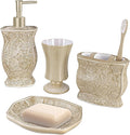 Creative Scents Victoria Beige Bathroom Accessories Set - Decorative Bathroom Accessory Set - 4 Piece Bathroom Set Features: Soap Dispenser Toothbrush Holder Tumbler and Soap Dish
