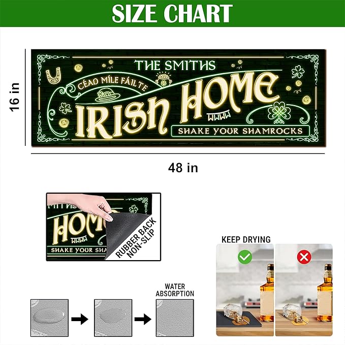 THUYPT Personalized Irish Bar Mat Dish Drying Mat for Irish Pub St Patrick's Day Decor Bar Shamrock Spill Mat Kitchen Counter Accessories Home Bar Decor St Patrick's Day (13)