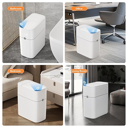 MUEE Automatic Motion Sensor Bathroom Trash Can with Lid 3 Gallon Smart Garbage Can Touchless Trash Can Slim Small Trash Bin Waterproof Waste Basket for Toilet Bedroom Office Kitchen Living Room RV