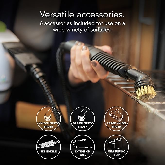 Steamfast SF-210 Handheld Steam Cleaner 6 Accessories Included 12-Foot Power Cord Chemical-Free Steam Heats Up in 3 Minutes 6-Ounce Water Tank Powerful Steam Removes Dirt Grime Grease and More