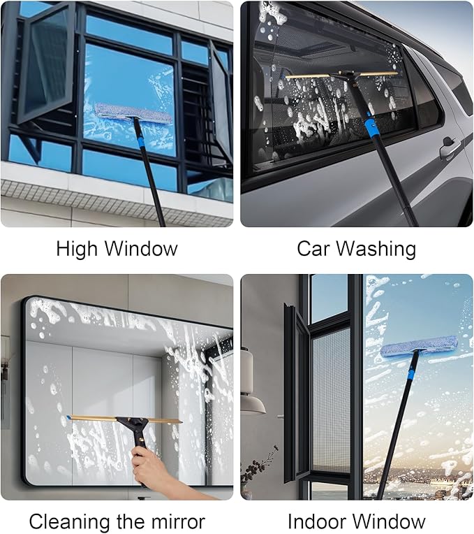 Swivel Squeegee Kit with 4 Extension PolesGlass Scraper Bendable Duster 2 Window Scrubber Cloth for Glass Car Floor HomeGarden