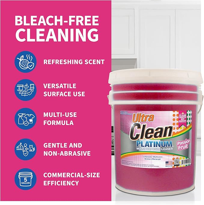 Ultra Clean Platinum Multipurpose Cleaner Non-Abrasive and Bleach-Free for Kitchen Counters Bathroom Floors and Garage Spaces Passion Fruit 5 Gal