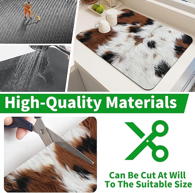 Coffee Bar Mat Super Absorbent Rubber Anti Slip Bottom Striking Cow Anti Stain Coffee Mat for Countertop Large Dish Drying Mat Accessories Suitable for Kitchen Counter Restaurants