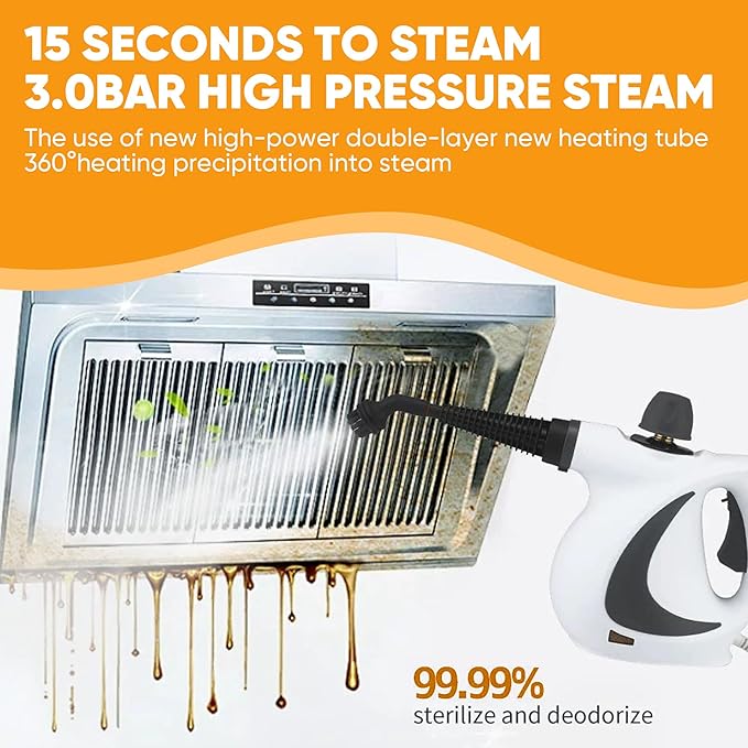 Steam Disinfection Cleaner–Handheld Multi-Purpose Steamer with 8 Accessories Powerful 1500W Steam Child Lock &amp Safety Cap for Home Kitchen Appliances（1 Set Steam Cleaner+4 Fiber Cloths）