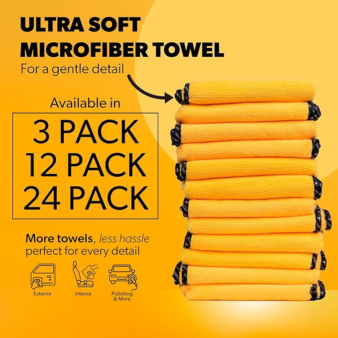 Chemical Guys Professional Grade Premium Microfiber Towels for Cars Gold 16 x 16 Ultra-Soft and Scratch-Free Car Detailing Cloths for Trucks Motorcycles and More - 12 Pack