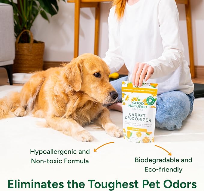Good Natured Brand | Carpet Deodorizer &amp Freshener Powder | 31 oz Pet Odor Eliminator for Strong Odor &amp Pet Urine | Fresh Natural Sweet Orange Scent | Safe for Homes with Pets