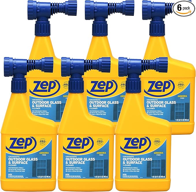 Zep Hose End Outdoor Glass and Surface Cleaner - 32 oz (Case of 6) - U49910 - Easy-To-Use Attach and Spray for A Streak-Free Shine