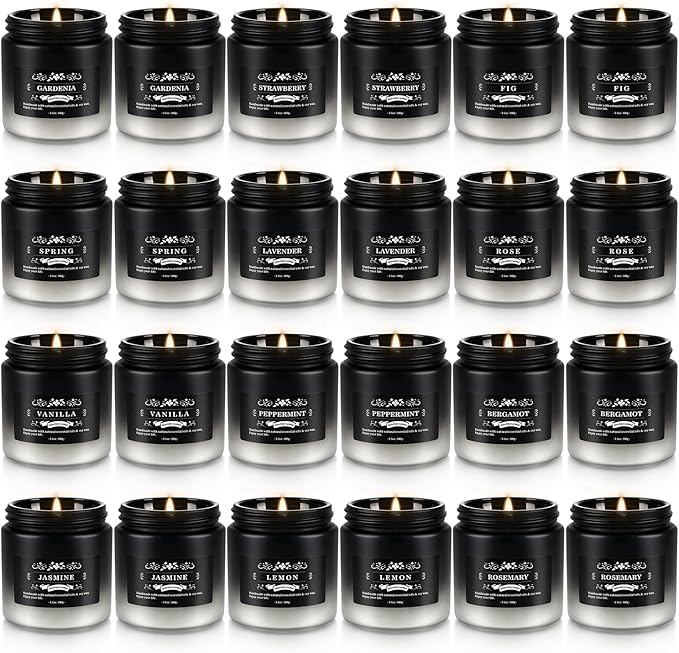 Scented Candle Set 24 Pack Black&ampWhite Candle for Home Scented Odor Eliminating Stress Relief Long Lasting Soy Wax Gift Set
