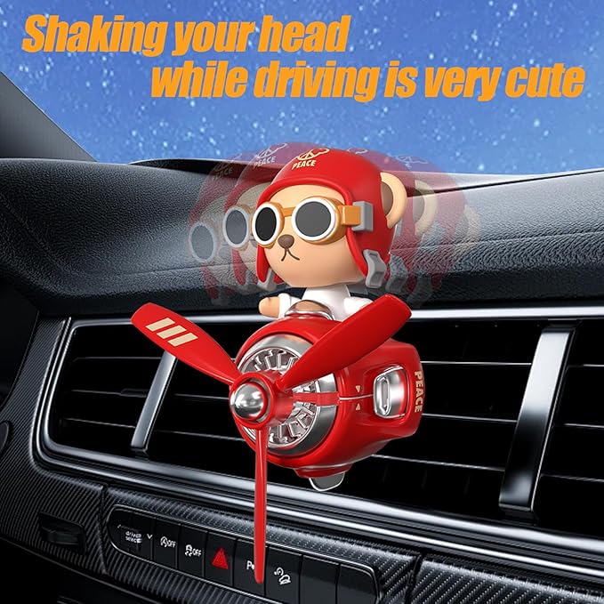 2Pcs Car Air Fresheners Cute Bear Pilot Automotive Air Outlet Creative Car Perfume Diffuser Automotive Accessories Air Vent Decoration with 8 Fragrant Tablets (Black 2+Red 1)