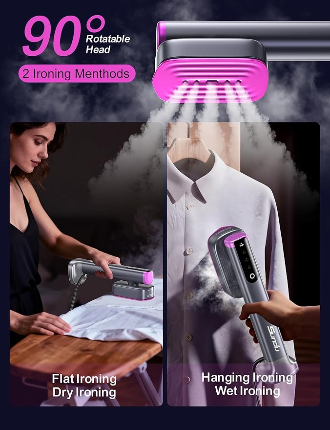 Travel Steamer for Clothes with 2 Water Tanks (180 ml and 100 ml) Fast Heating 24g/min Strong Steam Mini Clothes irons LED Touch Display Dry Ironing 1200W Portable Steamer ＆ Iron 2 In 1 HUISE