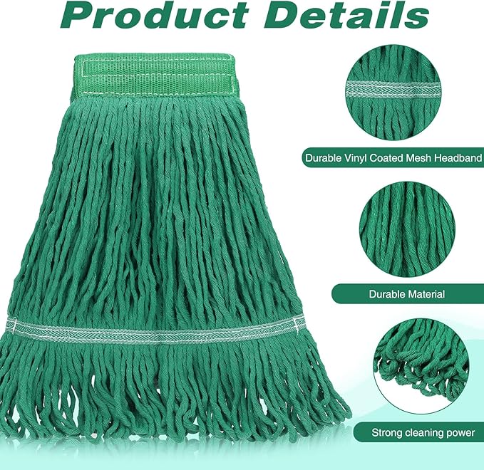 Nuogo 10 Pcs Commercial Mop Head Replacement Floor Cleaning Wet Heavy Duty Commercial Mop Refills General Cleaning(27.6 InchGreen)