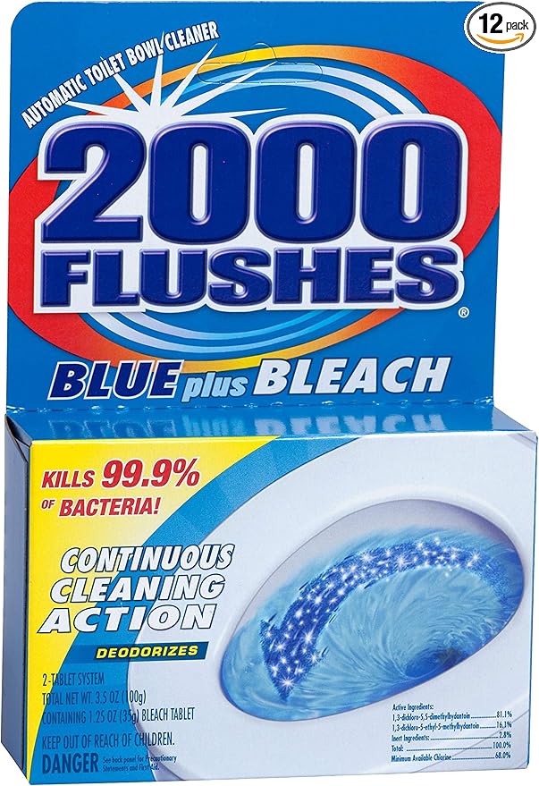 2000 FLUSHES-208017 Blue Plus Bleach Automatic Toilet Bowl Cleaner 3.5 OZ ( Pack Of 12 )