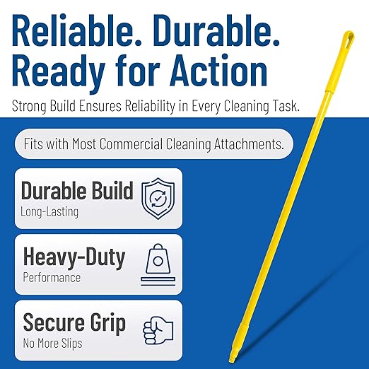 SPARTA 41225EC04 Fiberglass Broom Handle Mop Handle Replacement Handle With Acme Threaded Tip For Commercial Cleaning 48 Inches Yellow (Pack of 12)