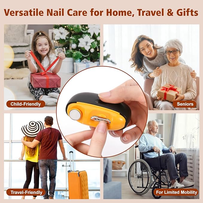 Electric Nail Clipper 2 in 1 Nail Care Tool with Filing Function Safe &amp Gentle Nail Trimmer with LED Light Quiet and Effortless Rechargeable for Adults &amp Seniors(Black)