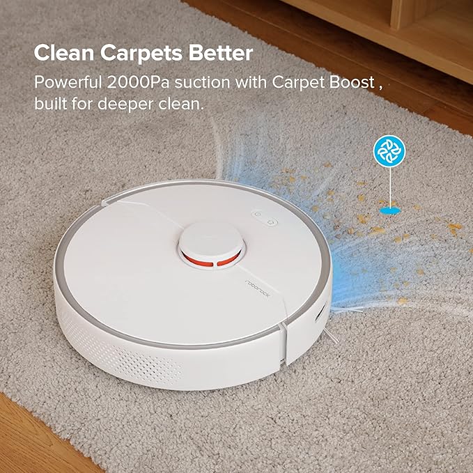 roborock S6 Pure Robot Vacuum and Mop Multi-Floor Mapping Lidar Navigation No-go Zones Selective Room Cleaning Super Strong Suction Robotic Vacuum Cleaner Wi-Fi Connected Alexa Voice Control