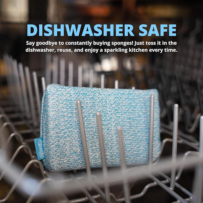 Grill Rescue Heavy Duty Kitchen Sponge - Lasts 20x Longer Scratch-Free Safe for Non-Stick Cookware - Cut Resistant Versatile Household Bathroom &amp Outdoor Cleaning Supplies (5 Blue)