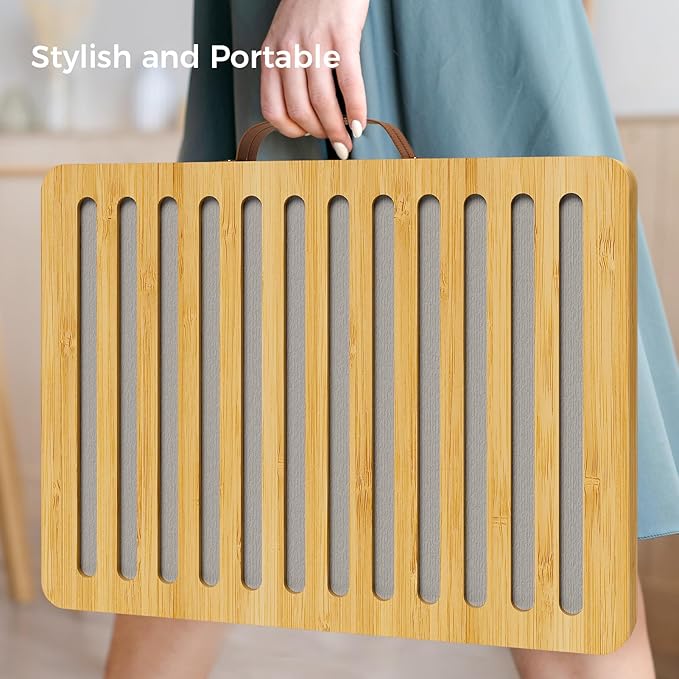 Wealone Stone Dish Drying Mat for Kitchen Counter Fast Drying Diatomaceous Earth Stone Mat Bamboo Foldable Case Design Pad Dish Rack Water Absorbing Instant Dry Sink Rack for Dishes Cups and More