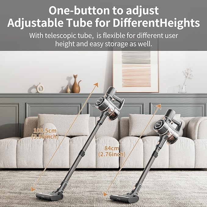 Mojojo H008G-SG Cordless Vacuum Cleaner 55 Min Runtime 200W Power 6 x 2200mAh Batteries 35KPA Suction (Silver Gray)