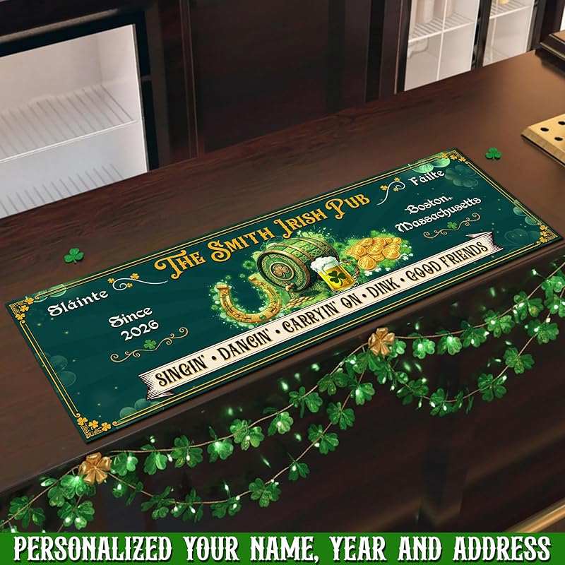 Personalized Irish Bar Mat St Patrick's Day Decor Bar Basement Lucky Shamrock Spill Barmat Dish Drying Mat Irish Decor (02)
