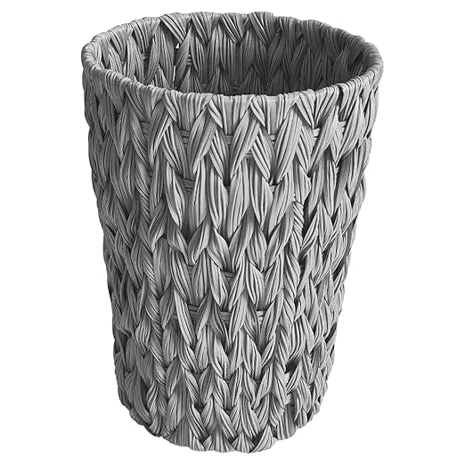 Wicker Trash CanSmall Bathroom Trash CanWaterproof Wicker Waste Basket for BathroomHandwoven Wastebasket for Office2 Gallon Grey Round